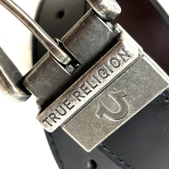 True Religion Lumin II Reversible Blk/brwn Roller Twist Simulated Leather Belt - Picture 3 of 10